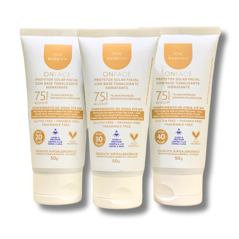 Protetor Solar Facial FPS 75 com Base Tonalizante – 50g | Onface